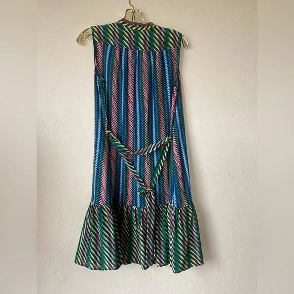 Saloni silk dress vibrant multicolor floral stripe US 4 tropical  vacation - Picture 4 of 6